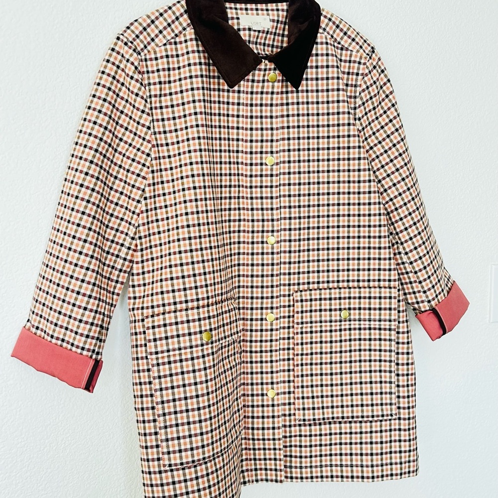 LOFT Barn Coat with Contrast Corduroy Collar - Beige/Navy/Brown - Picture 3 of 10